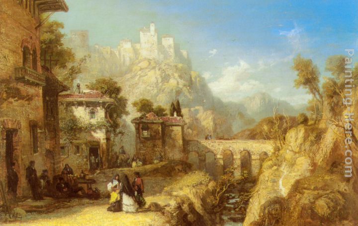 A Mediterranean Landscape with Villagers painting - James Webb A Mediterranean Landscape with Villagers art painting